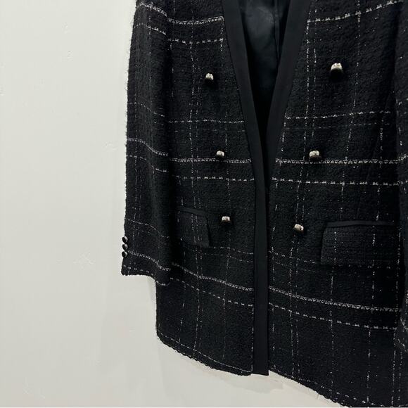 NWT Zara Black Textured Tweed Checked Frock Coat. - Picture 9 of 12